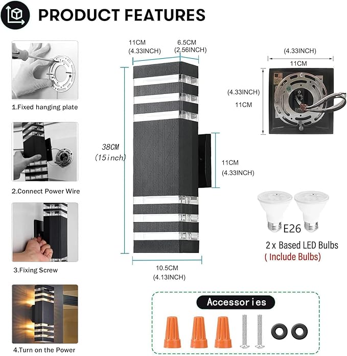 6Pack 15inch Outdoor LED Wall Lights,4000K Day White Outdoor 18W Wall Light Aluminum Body Waterproof IP65 led Porch Light for House Patio Garage Garden.(No Sensor)