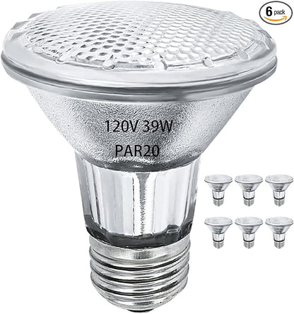 Par20 Flood 39W 120V Light Bulbs, 6Pcs Par20 Halogen Light Bulbs, E26 Medium Base, 2700K Warm Lighting for Range Hood Bulbs, Track, Oven, Ceiling Can Lamp