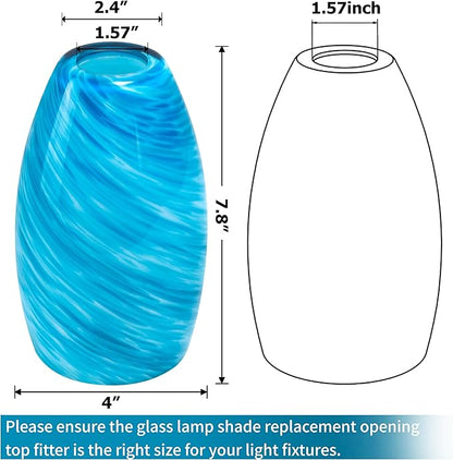 GO&SO 2 Pack Blue Pendant Light Shade Replacement,Hand-Blown Fluid Flow Texture, 7.8"H Oval Fixture,1.57" Fitter, E26 Base, for Hanging Light Fixtures & Mini Chandelier & Pendant Lights Kitchen Island