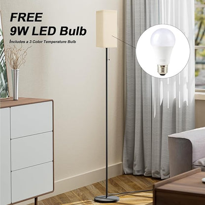 Floor Lamps for Living Room Bedroom - 3 Color Temperature Black Floor Lamp Set of 2, Modern Standing Lamps with Pull Chain Switch Beige Shade, Tall Lamp for Corner Office(2 Pack)
