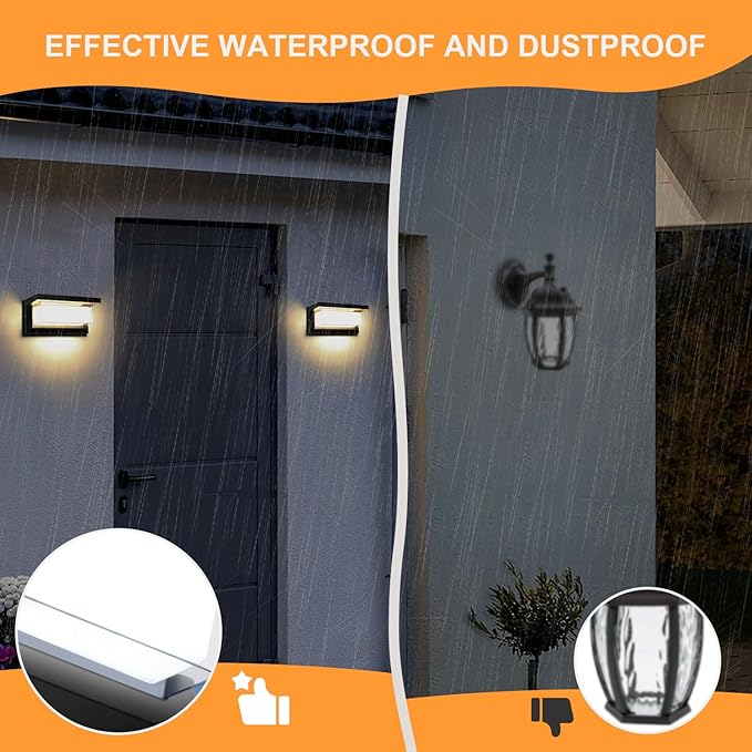 2 Pack LED Porch Light Outdoor, 18W 1800LM 3000K Warm White, IP65 Waterproof Anti-Rust Modern Wall Lighting, Exterior Wall Mount Fixture for Christmas, Garage, Hallway, Backyard
