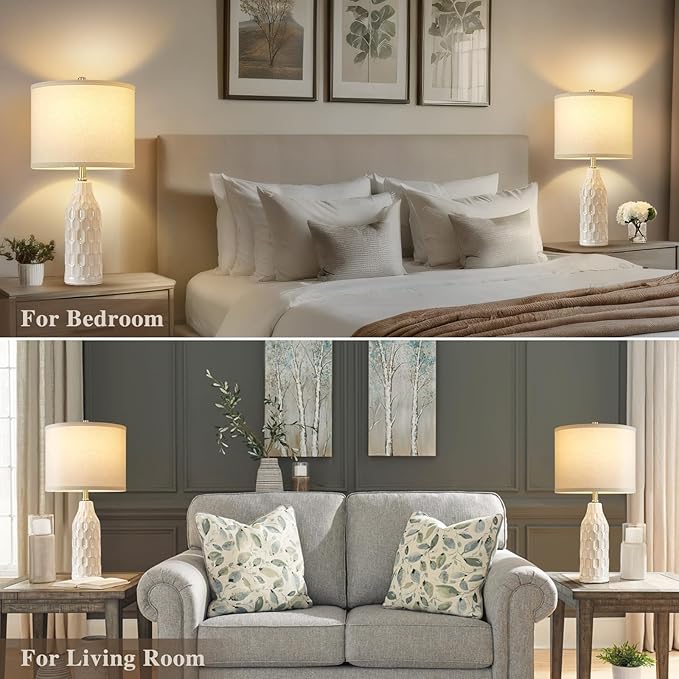 Luvkczc 24.8" Ceramic Table Lamps Set of 2 with Color Temperature & Bulbs Included - Bedside Lamps for Nightstand, Living Room, Bedroom, Home Office Decor