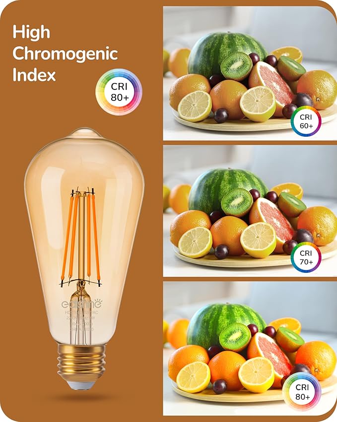 EDISHINE 6 Pack Vintage LED Edison Bulbs 8W Equivalent 60W, ST64 Dimmable Led Light Bulbs, 700LM 2200K Amber Warm Light E26, Decorative Antique LED Filament Bulbs for Home and Commercial, UL Listed