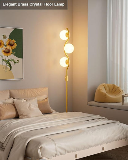 60IN Dimmable Gold Standing Lamps, Ice Crystal Modern Floor Lamp with 3000K G9 Bulbs Included, Mid Century Vintage Globe Floor Lamp for Living Room
