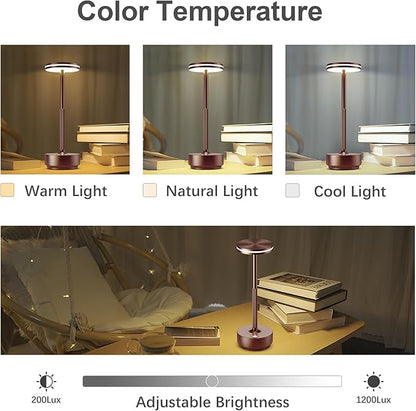 Hapfish 2 Pack Cordless Table Lamps Rechargeable, 5000mAh Battery Powered Lamp, 3 Color Modes, Dimmable, LED Table Lamps for Living Room,Outdoor, Dinner,Patio,Restaurant – Brown