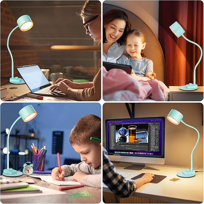 Desk Lamp, Fully Dimmable Bedside Reading Lamp with USB C + A Charging Ports, 5 Colors, Simple to Operate, Eye Care Metal Table Lamp Efficient Desk Lamps for Home Office College Dorm Room