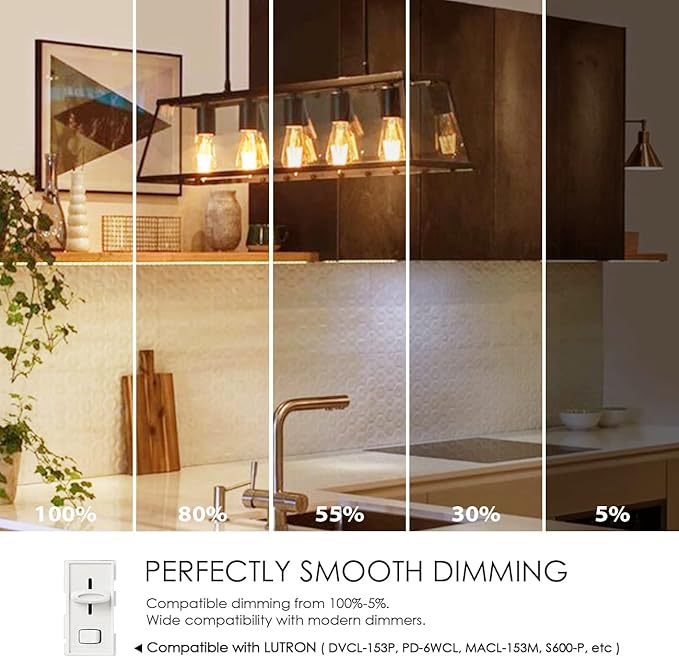 LVWIT Vintage Edison Light Bulb ST21 LED Filament Bulb 8W(60 Watt Equivalent) Dimmable 2500K (Amber Glow) Warm White E26 Medium Base, Amber Glass Cover,6 Pack