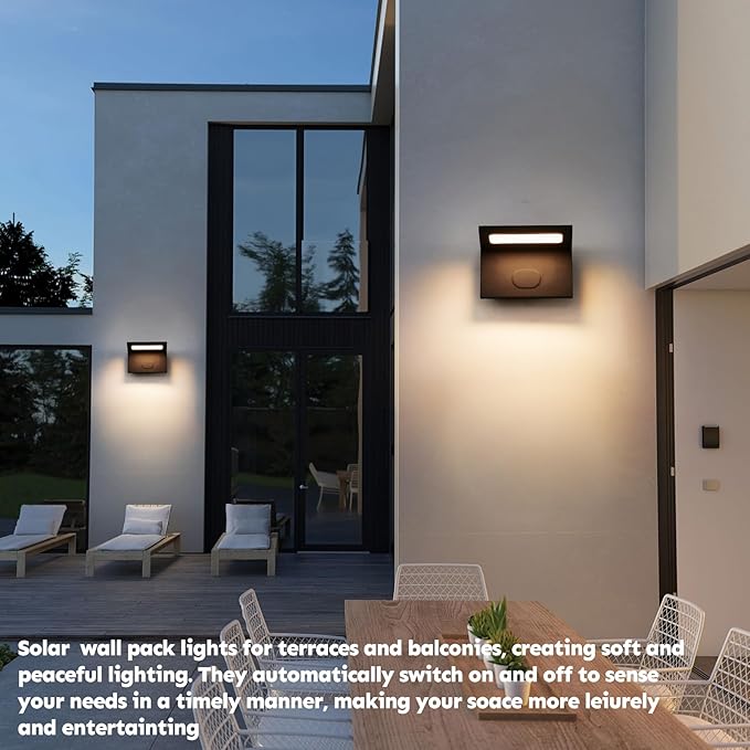 Solar Sconce Lights Outdoor Waterproof, Modern Solar Wall Lights Outdoor, Luxury Aluminum Model, Wireless Porch Patio Wall Light Fixture, Automatic Light On Off, Black