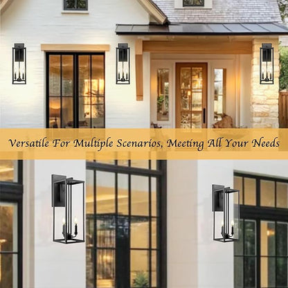 Bestshared Outdoor Wall Lantern, 24 Inch Tall Large Wall Sconce Clear Glass, Anti-Rust Modern Black Outside Lantern Lamp for House Front Porch Doorway Patio (Black, 24"-1 Pack)