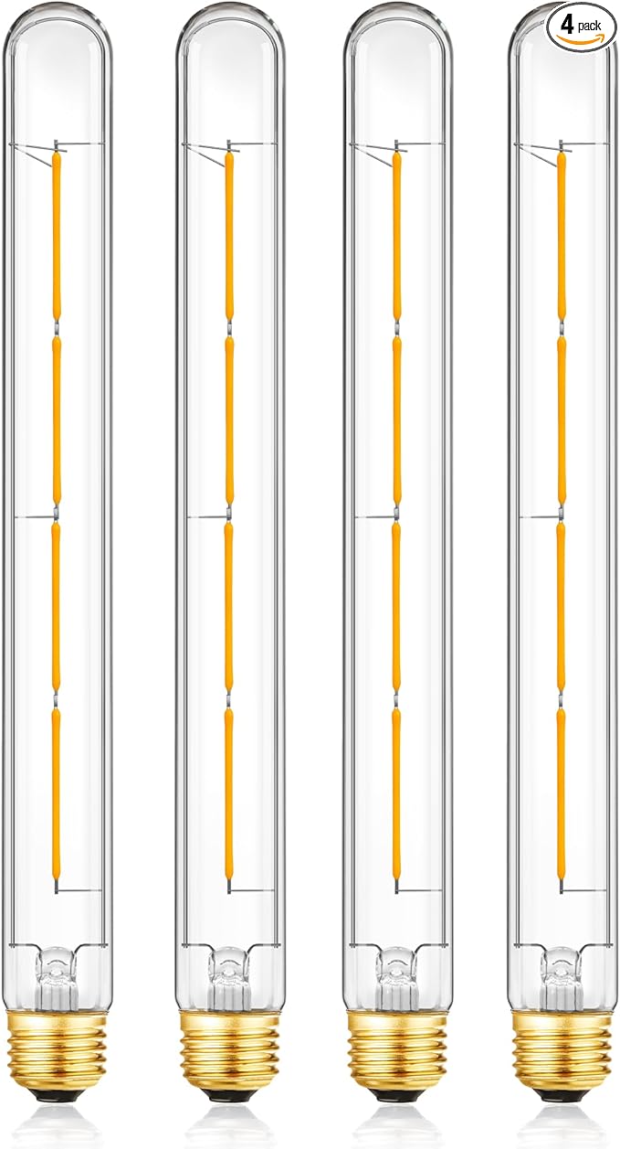XININSUN T300 Led Bulb, 11.8 Inch Long Tubular Led Light Bulbs, 100Watt Equivalent, 1000lm, Dimmable, Clear Glass, E26 10W T10 LED Edison Tube Lamp Bulb,4 Pack. (6W=60W 2700K)