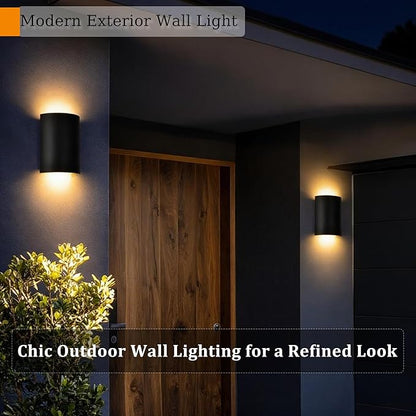 Alighting Modern LED Outdoor Wall Sconce Up Down Lights, 1371LM 3000K Waterproof Black Exterior Light Fixture for House, Sand Textured Iron Hardwired Outdoor Wall Mount for Garage, Front Door, Patio