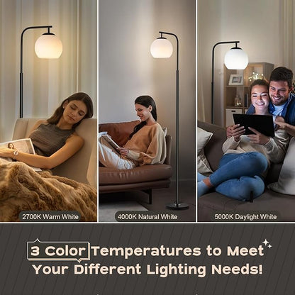 Floor Lamps for Living Room, 3 Color Temperature Bedroom Standing Lamps with Shatter-Resistant Shade, Modern Stand Up Lamp Office Floor Lamps for Bedroom Kids Room Reading Room, Black