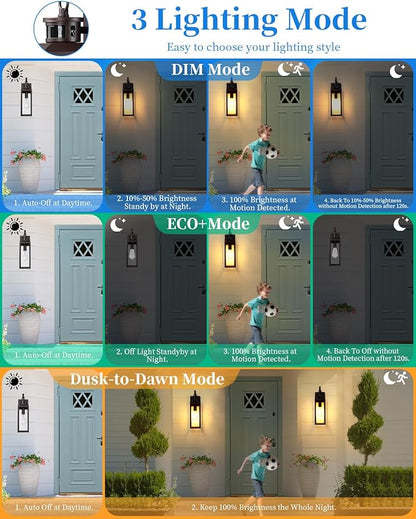 17'' Motion Sensor Outdoor Lights Wall Mount, Dusk to Dawn Exterior Light Fixture, Waterproof Anti-Rust Porch Light Outside Wall Lights for House, Brown Wall Sconce Lanterns with Clear Glass, 2 Pack