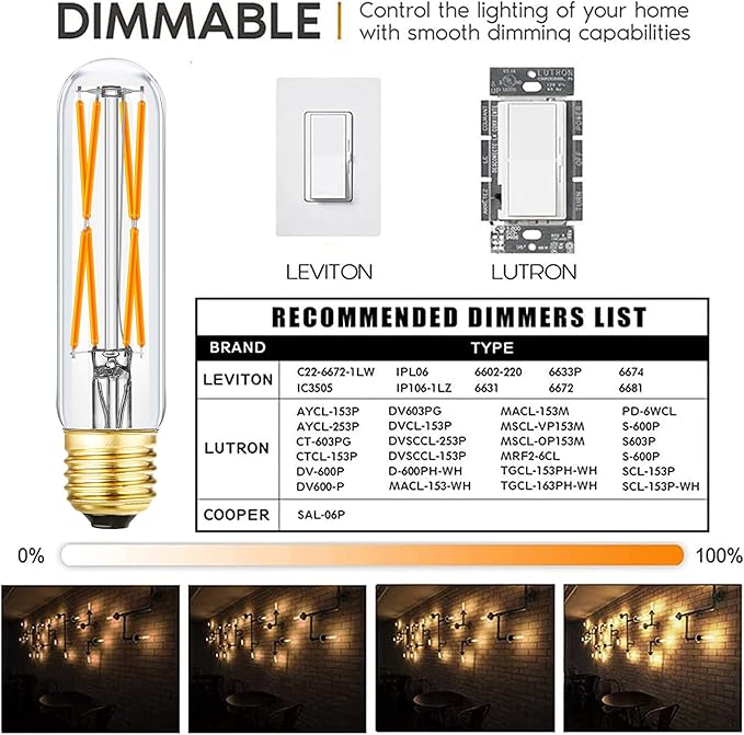 T10 Led Bulb,Dimmable 8W Led Tubular Bulbs, Soft White 3000K, 75 Watt Incandescent Bulb Equivalent, 3000K Soft White, Clear Glass, E26 Base Lamp Bulb, for Cabinet Display Cabinet etc,3 Pack.
