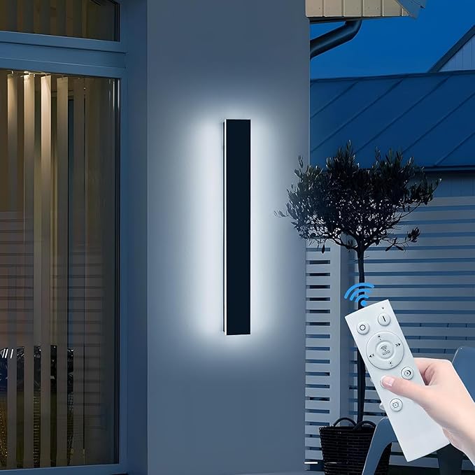 23.6inch Exterior Wall Lights for House, Modern Outdoor Wall Sconce, Dimmable 3000K-6000K, IP65 Waterproof, Outside Long Strip Light, Wall Mount Lighting for Porch, Garage with Remote Control