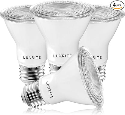 LUXRITE 4 Pack PAR20 LED Bulbs, 50W Equivalent, 4000K Cool White, Dimmable LED Spotlight Bulb, Indoor Outdoor, 7W, 500 Lumens, Wet Rated, E26 Standard Base, UL Listed