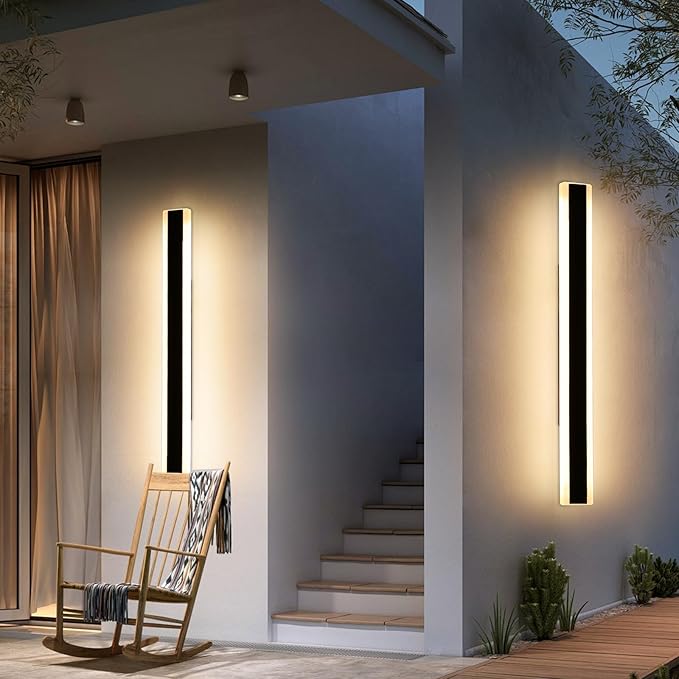 2 Pack 39.3inch Modern Outdoor Wall Sconce, 3 Color Lights 3000K/4500K/6000K, IP65 Waterproof Wall Light Fixture, White Acrylic, 36W, Outdoor Lighting for Porch, Patio, Fence, Garden