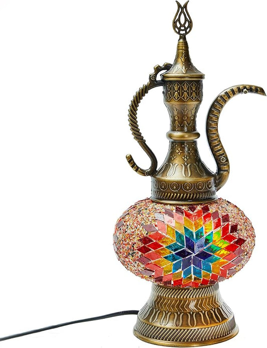 Turkish Mosaic Lamp – Handmade Antique Decorative Lighting with Multicolor Glass Shade and Moroccan Tiffany Style – Bedside Table Lamp for Bedroom, Living Room, Office, Gift Decor