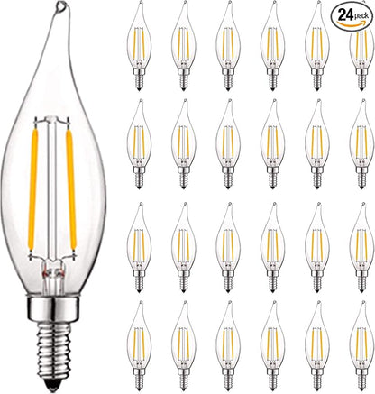 LUXRITE 4W Vintage Candelabra LED Bulbs Dimmable, 400 Lumens, 5000K Bright White, LED Chandelier Light Bulbs 40W Equivalent, Flame Clear Glass, Filament Candle Bulb, UL Listed, E12 Base (24 Pack)