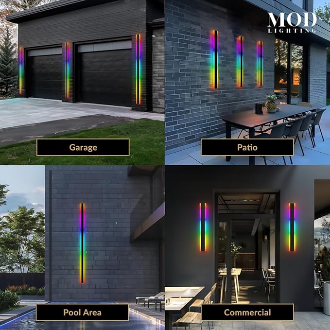 𝗠𝗢𝗗 𝗟𝗜𝗚𝗛𝗧𝗜𝗡𝗚 Haylen RGB | Waterproof Outdoor Wall Lights, Dimmable with Remote, 7 Colors and 358 Light Effects, Long Wall Sconce, Modern Linear Exterior Light Fixture, 1-Pack (RGB | 67")