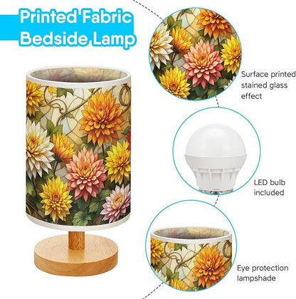 Chrysanthemum Table Lamp LED 3-Color Pressed Bedside, Chrysanthemum Shade Lamp with Wood Base for Bedroom Living Room Desk Office