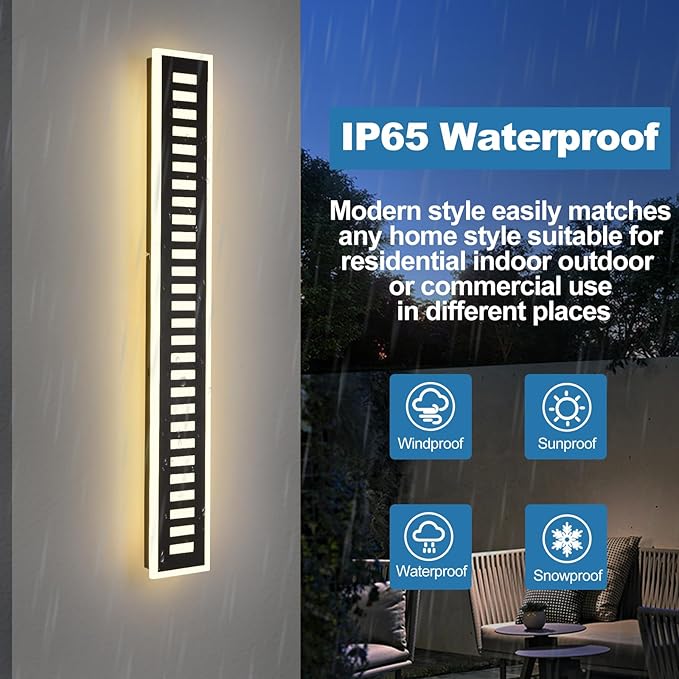 Outdoor Wall Light LED 42W 30000K 35.4in Long - Black Metal Waterproof Modern Exterior Lighting Fixture,Frosted Acrylic Porch Sconce,for Patio,Garage,Courtyard