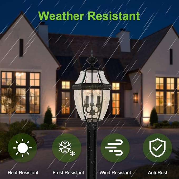 Kalium Outdoor Post Lights, 3 Light Lamp Post Light Fixture Hardwired with Clear Beveled Glass, 23" Large Waterproof Lamp Pillar Fixtures for Yard Pathway Porch Patio 60W Matte Black