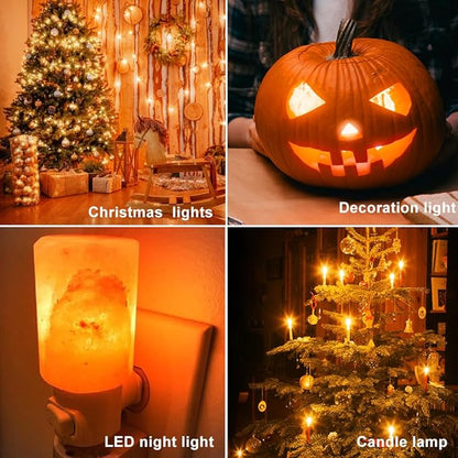 LED Night Light Bulb, Led Replacement Bulbs for Christmas String Lights, Shatterproof & Waterproof Led Bulbs, E12 Candelabra Base, 0.6W Equivalent to 7W, 2200K Warm White, ‎Plastic 25 Pack