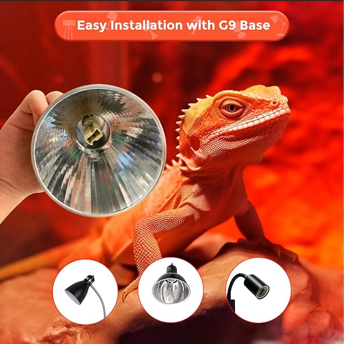 Vinaco G9 Heat Lamp Bulbs for Reptile, Dimmable Night Red UVA UVB Reptile Heat Lamp G9, 2 Pin Base Mini G 9 Halogen Bulbs 50W 120V, Infrared Heat Lamp for Bearded Dragon Gecko Turtle Lizard