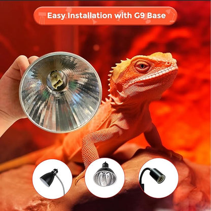 Vinaco G9 Heat Lamp Bulbs for Reptile, Dimmable Night Red UVA UVB Reptile Heat Lamp G9, 2 Pin Base Mini G 9 Halogen Bulbs 50W 120V, Infrared Heat Lamp for Bearded Dragon Gecko Turtle Lizard