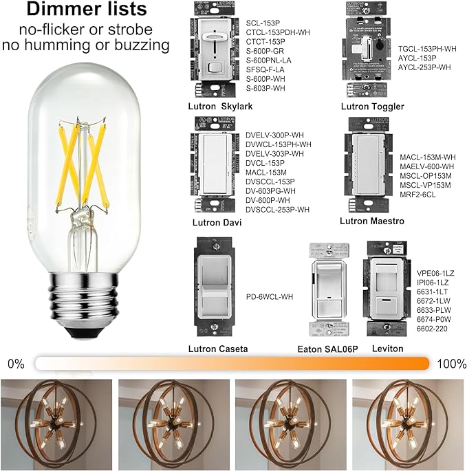 LiteHistory E26 Edison Bulb 6W Equivalent E26 LED Bulb 60 Watt Dimmable Neutral White 4000K led Light Bulb AC120V 600lm Tubular T14 T45 LED Bulb for Pendant,Sputnik,Vanity,Chandeliers Pack of 6
