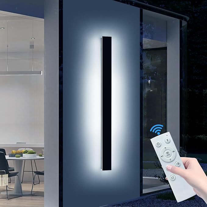 57inch Modern Outdoor Wall Sconce, LED Dimmable Wall Light 3000K-6000K with Remote Control, IP65 Waterproof, Exterior Linear Lighting Fixture for House, Patio, Garden, Yard