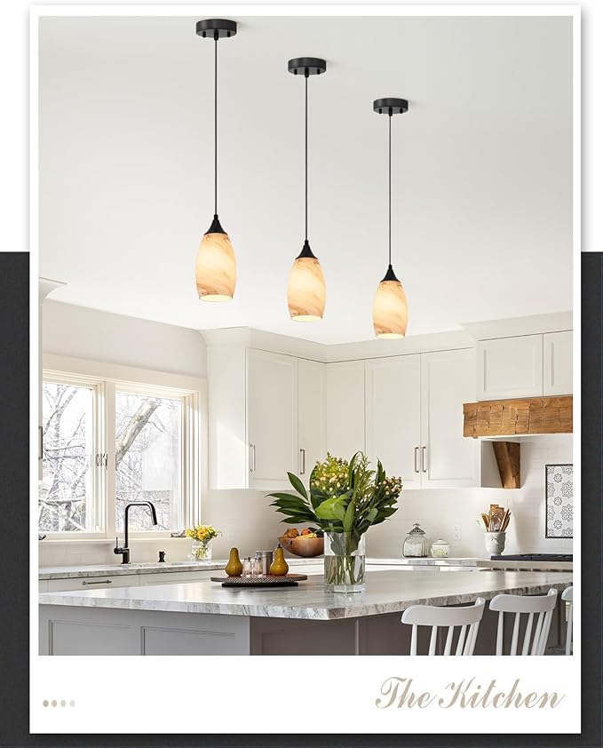 ANYLOVE Vintage Art Brown Stripe Pendant Lighting,1-Pack Hand Glass Hanging Light Fixture,Adjustable Cord for Kitchen,Hallway,Dining Room
