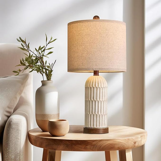 OYEARS 22.5" Table Lamp for Living Room,Retro Farmhouse Lamps for Nightstands Boho Bedroom Lamps Set of 2,with USB A+C Charging Ports,Beige and Brown
