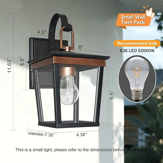 ALVIME Outdoor Wall Light Fixtures, 11 Inch 2 Pack Copper Waterproof Outdoor Sconce Lights, Exterior Wall Lanterns, Porch Outside Lighting for Entryway, Backyard, Patio, E26 Base, Clear Seeded Glass