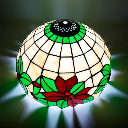 Tiffany Lamp Shade Replacement, 12 Inches Christmas Tree Red Flowers Stained Glass Vintage Handmade Cute Decor Ceiling Light Shade for Table Lamp Pendant Light