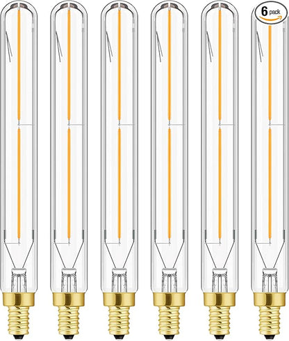 Leools E12 Led Long Bulb,7.3Inch Long Tubular Light Bulbs,T6 B11 Candelabra Bulb 40 watt for Chandeliers,Clear Glass,Warm White,2700K 400LM 4W Dimmable Tube E12 Led Edison,185mm,6Pack