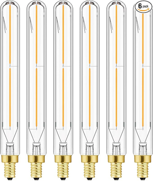 Leools E12 Led Long Bulb,7.3Inch Long Tubular Light Bulbs,T6 B11 Candelabra Bulb 40 watt for Chandeliers,Clear Glass,Warm White,2700K 400LM 4W Dimmable Tube E12 Led Edison,185mm,6Pack