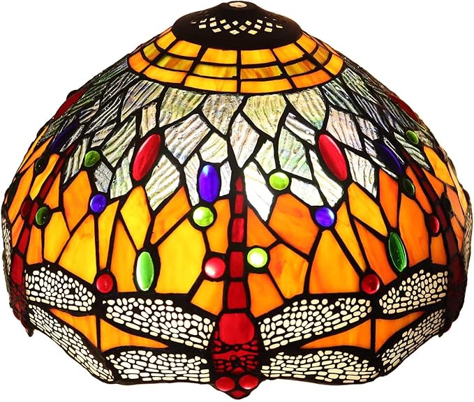 Bieye S10689 Tiffany Style Stained Glass Dragonfly Lampshade (Blue Orange, 12-inch)