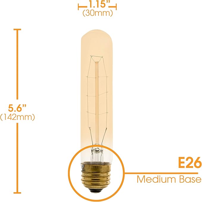 Xtricity T9 Vintage Incandescent Filament Bulb, Radio Tube, Edison Style, 60W, 200 Lumens, E26 Medium Base, Dimmable (6 Pack)
