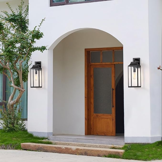 mirrea 18-inch Outdoor Porch Wall Light for House, Exterior Wall Mount Lighting Fixture for Patio, Outside Wall Lamp for Garage, Waterproof Outdoor Lantern, Matte Black, Set of 2