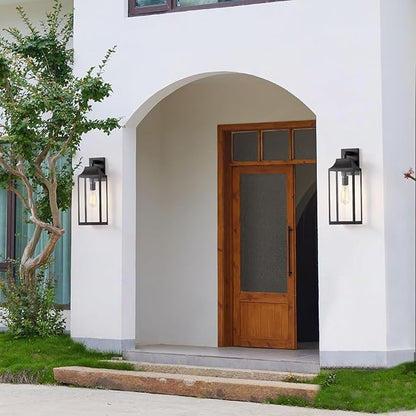 mirrea 18-inch Outdoor Porch Wall Light for House, Exterior Wall Mount Lighting Fixture for Patio, Outside Wall Lamp for Garage, Waterproof Outdoor Lantern, Matte Black, Set of 2