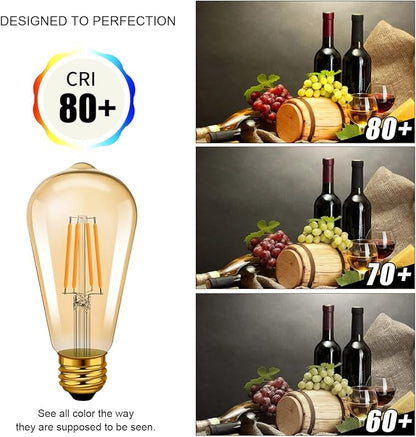 LVWIT Vintage Edison Light Bulb ST21 LED Filament Bulb 8W(60 Watt Equivalent) Dimmable 2500K (Amber Glow) Warm White E26 Medium Base, Amber Glass Cover,6 Pack