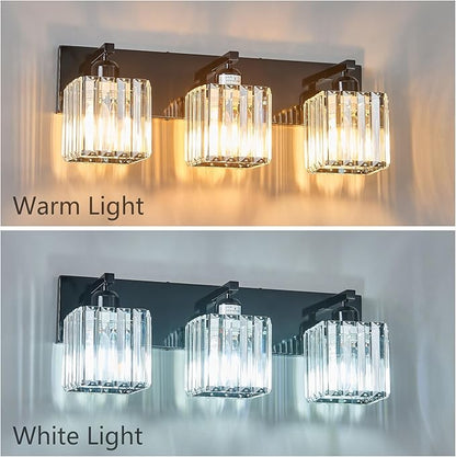 Modern Bathroom Vanity Light 3-Lights Plating Black Crystal Bathroom Wall Light Vanity Light Fixtures