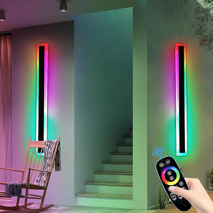 2 Pack Long LED Outdoor Wall Lights, 47.2inch Dimmable Modern Wall Sconce, RGB Color Changing, IP65 Waterproof, Exterior Lighting Fixture for Porch, Patio, Garage, Yard, with Remote Control