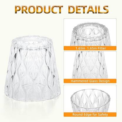 1 Pack Textured Glass Lamp Shades with Decorative Pattern, 1-5/8 inch Fitter, Cylinder Glass Shade Covers Replacement Globe for Pendant Light fixtures Floor lamps Wall Sconces