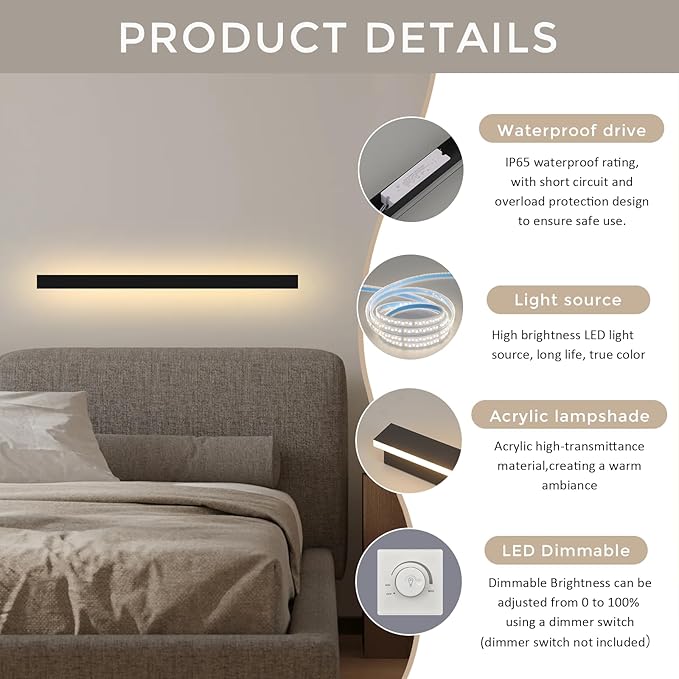 Modern Outdoor Wall Lights 31.5" LED 3000K Outdoor Wall Light for House Exterior Wall Garage Entrance Lighting Fixtures IP65 Waterproof Long Strip Wall Sconces for Doorway Patio Passage