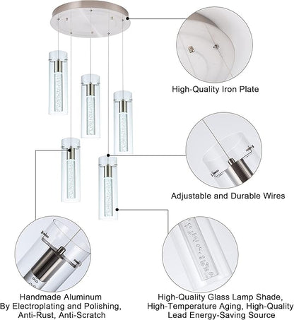 Pendant Lights Kitchen Island Kitchen Lights Modern Bubble Pendant Ceiling Light Fixture for, Dining Room, and Restaurant - 40W Integrated LED Hanging Light Dimmable. (5-Light)…