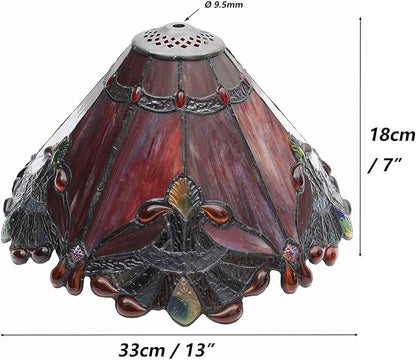Bieye S10021 Tiffany Style Stained Glass Baroque Lampshade (13-inch Wide Red)