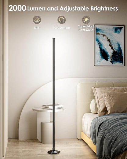 2PCS RGB+W Corner Floor Lamp, 65" Color Changing 24V LED Floor Lamp with Cool White Bluetooth APP Remote Control Music Sync Atmospheres Lamp 16 Million DIY Colors for Living Room Bedroom